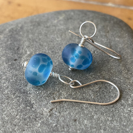 Frit earrings - tumble etched - Catalina Blue