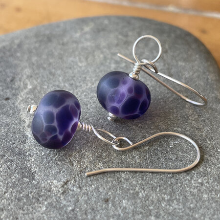 Frit earrings - tumble etched - Violet Storm