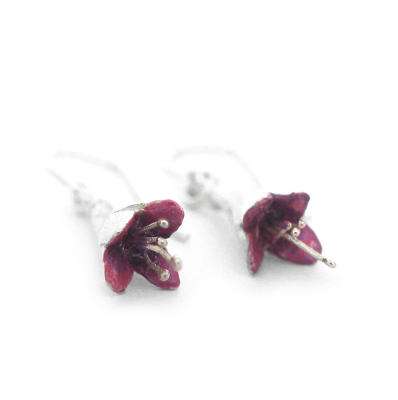 fuchsia flowers native sterling silver earrings purple pink floral botanical