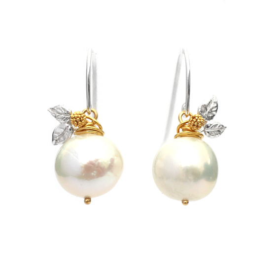 gaia pearl earrings silver leaves gold seeds vermeil nz jewellery lilygriffin