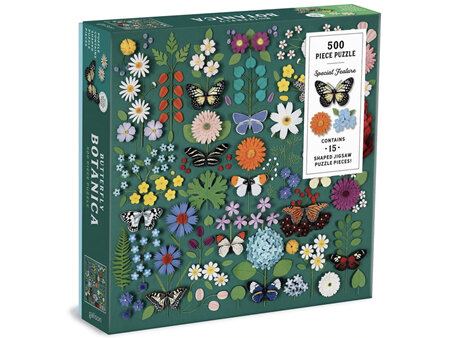 Galison 500 Piece Jigsaw Puzzle:  Butterfly Botanica With Shaped Pieces