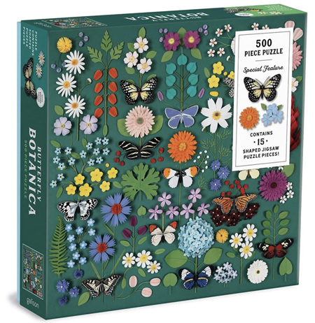 Galison 500 Piece Jigsaw Puzzle:  Butterfly Botanica With Shaped Pieces