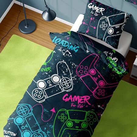 Gamer For Life Neon Reversible Single Duvet Cover Set