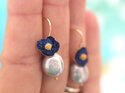 gemma lapis navy blue gold flowers pearls earrings lilygriffin nz handmade