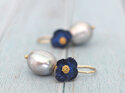 gemma lapis navy blue gold flowers pearls earrings lily griffin nz jewellery