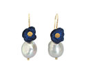 gemma lapis navy blue gold vermeil flowers pearls earrings lily griffin nz