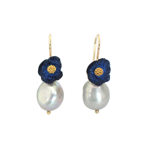 gemma lapis navy blue gold vermeil flowers pearls earrings lily griffin nz