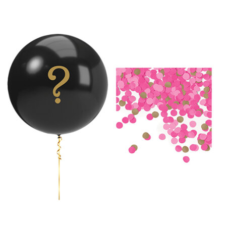 GENDER REVEAL BALLOONS PINK BALLOON KIT 90CM LATEX BALLOON, 28G CONFETTI, RIBBON & FUNNEL