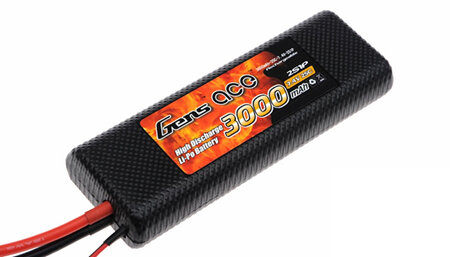 Gens Ace 2 Cell 7.4v 3000 mAh LiPo Battery Hard Case with Deans
