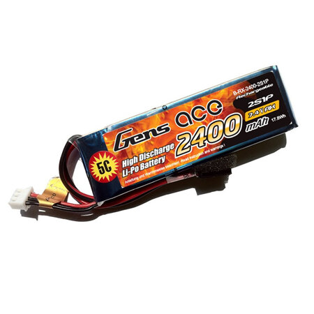 Gens Ace 2 Cell 7.4v 2400 mAh LiPo Battery Receiver Pack