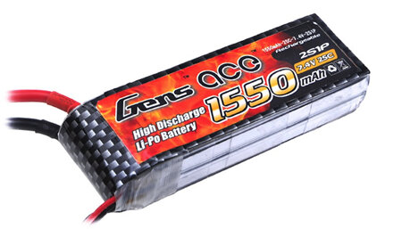 Gens Ace 2 Cell 7.4v 1550 mAh LiPo Battery with EC3 Connector