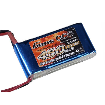 Gens Ace 2 Cell 7.4v 450 mAh LiPo Battery with JST Connector