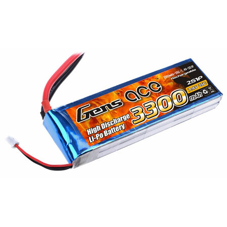 Gens Ace 2 Cell 7.4v 3300 mAh LiPo Battery with XT60 Connector