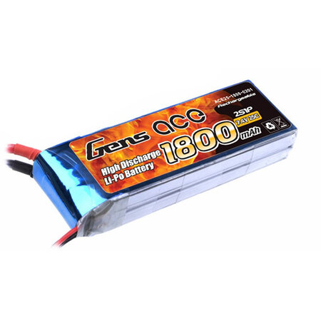 Gens Ace 2 Cell 7.4v  25C 1800 mAh LiPo Battery with EC3 Connector