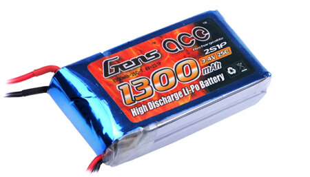 Gens Ace 2 Cell 7.4v 1300 mAh LiPo Battery with XT60 Connector