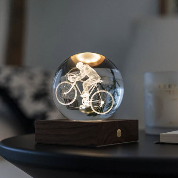 Gingko Amber Crystal Light 3D Laser Engraved Cyclist Walnut