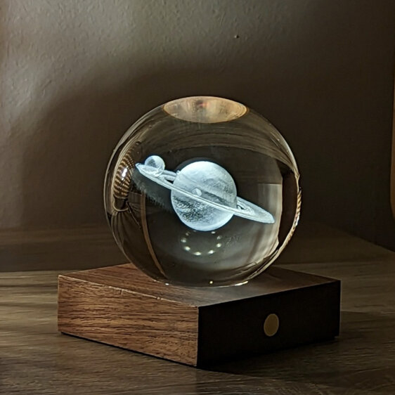 Gingko Amber Crystal Light 3D Laser Engraved Saturn Walnut