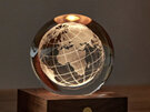 Gingko Amber Crystal Light 3D Laser Engraved World Globe Walnut