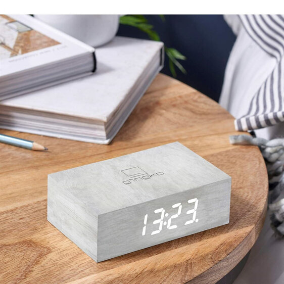 Gingko Flip Click Clock White Birch alarm digital