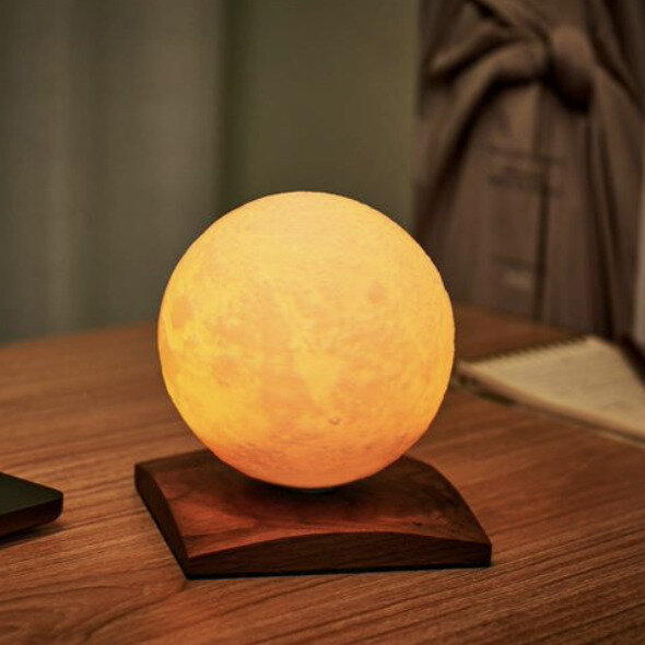 Gingko Mini Smart LunaSpin Lamp Walnut