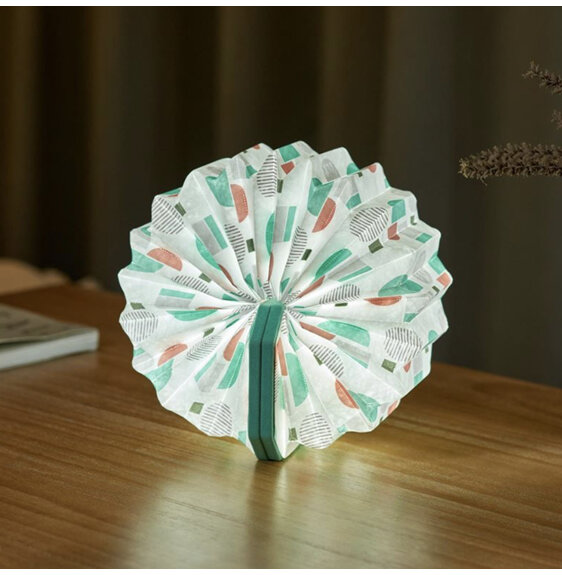 Gingko Smart Accordion LED Sculptural Art Lamp Small Geometric, Turquoise Velvet