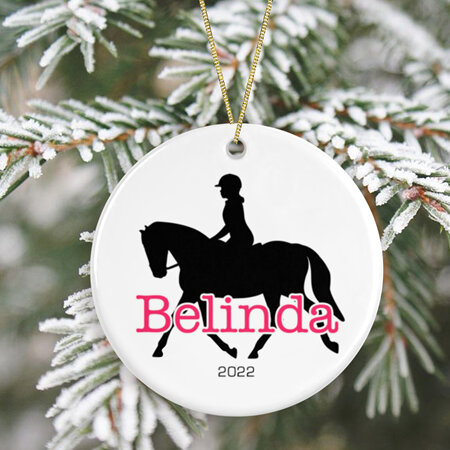 Girl Horse Rider Personalised Ceramic Christmas Ornament