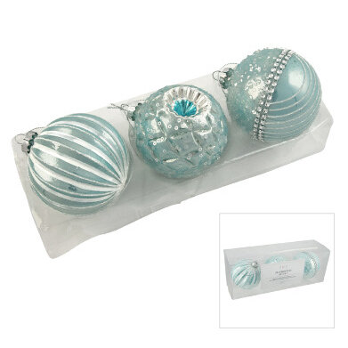 GLASS BAUBLE TEAL SET OF 3 8CM