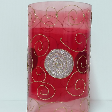 Glass Candle Cover Red Sparkle G3314