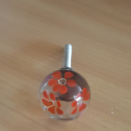 Glass Knob with Orange Flowers