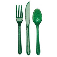Glitter Cutlery - Green pack of 24