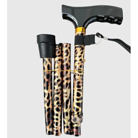 GM Folding T-Handle Cane-Leopard