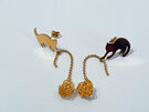 Gold Cat With Ball Of Yarn Stud Earrings