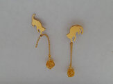 Gold Cat With Ball Of Yarn Stud Earrings