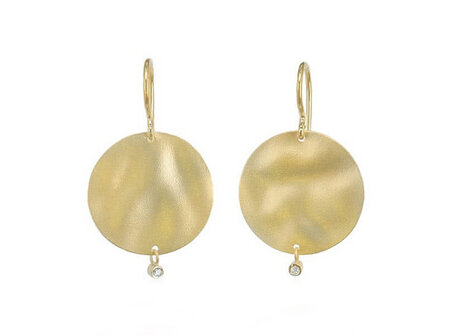 Gold Circle and Diamond Drop Earrings