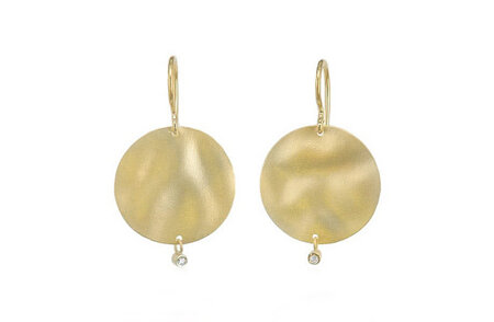 Gold Circle and Diamond Drop Earrings