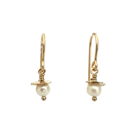 Gold Cream Pearl Rosehip Earrings