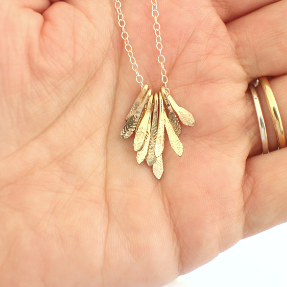 gold feather leaf sterling silver necklace handmade jewellery lilygriffin nz