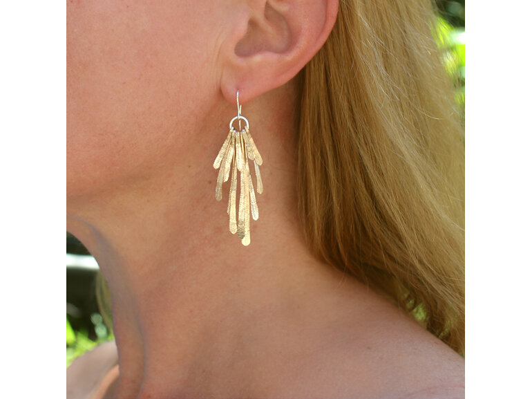 gold feather leaf sterling silver statement handmade lilygriffin earrings party