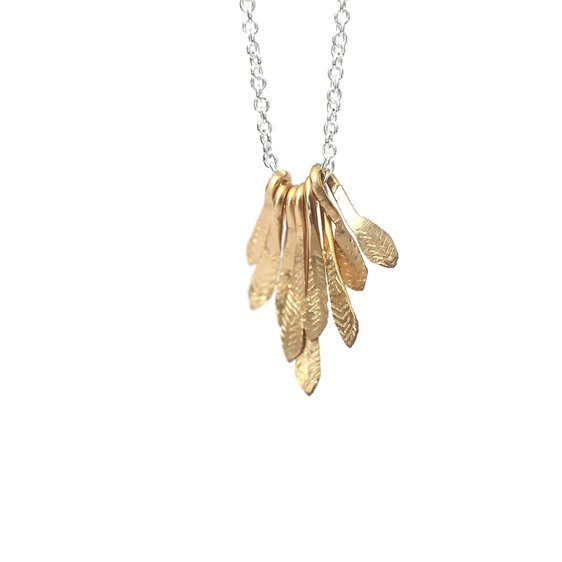 gold filled flutter feathers leaves necklace pendant lily griffin nz jewellery