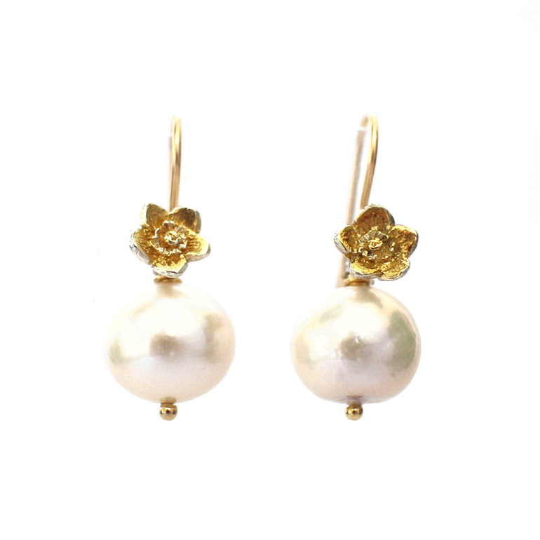 gold flowers buttercups edison pearls pink gold blossom spring earrings