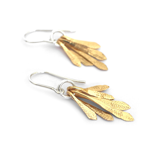 gold lily griffin leaf feather sterling silver summer dangle earrings wedding