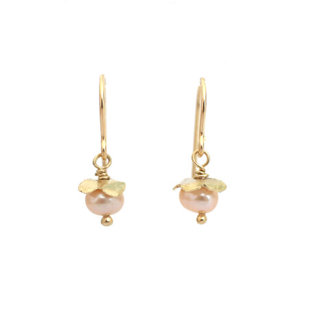 Gold Pink Pearl Rosehip Earrings