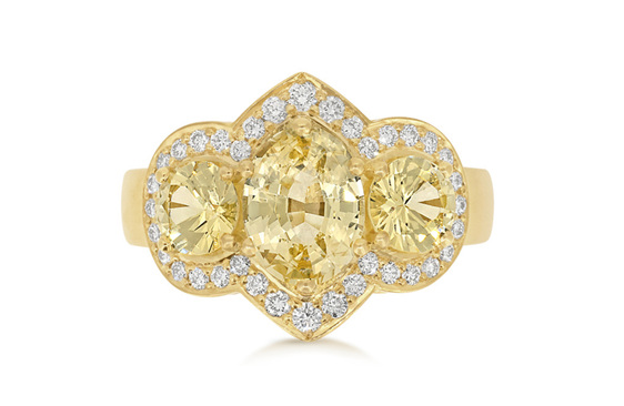 Golden Sapphire, Diamond Ring, Dress Ring, Sapphire Ring, Yellow Gold Ring