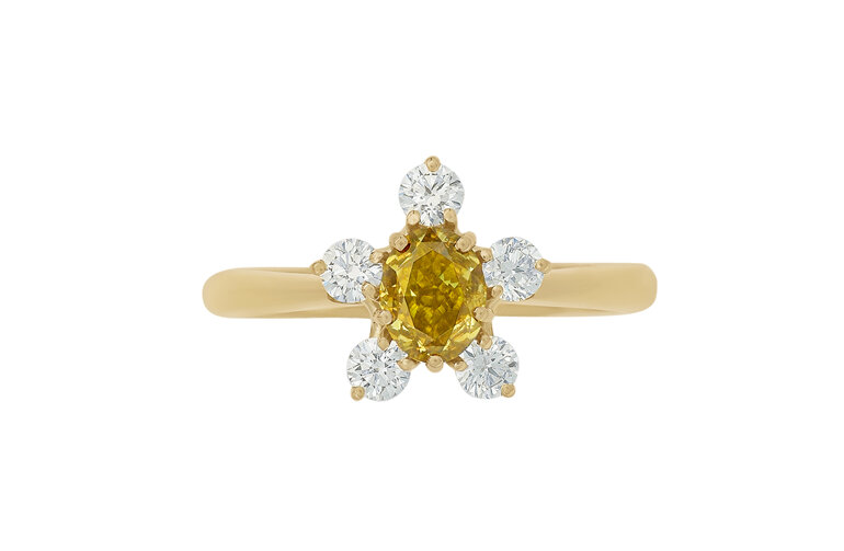 Golden yellow natural fancy diamond brilliant cut cluster ring 18ct yellow gold