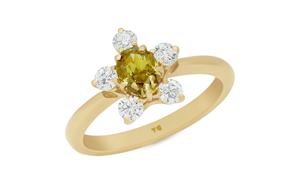 Golden yellow natural fancy diamond brilliant cut cluster ring 18ct yellow gold