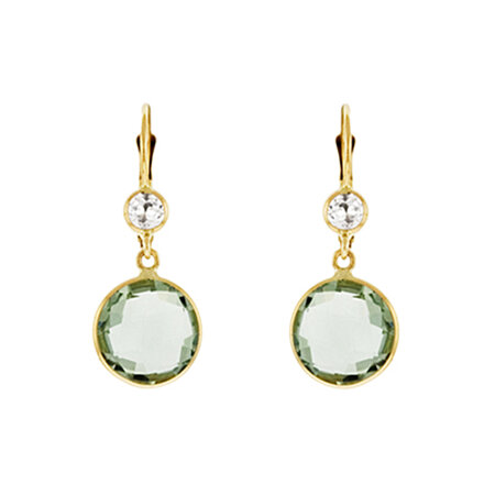 Green Amethyst and White Topaz Gold Drop Earrings