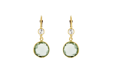 Green Amethyst and White Topaz Gold Drop Earrings