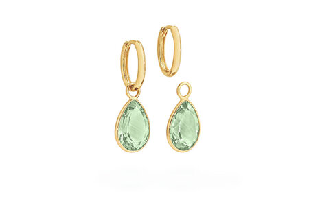 Green Amethyst Charm Gold Huggie Earrings