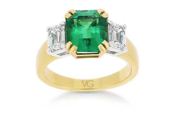 green emerald and diamond dress ring
