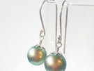 green gold Swarovski pearl earrings with sterling silver hooks